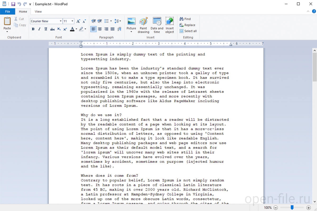 Скриншот программы Microsoft WordPad